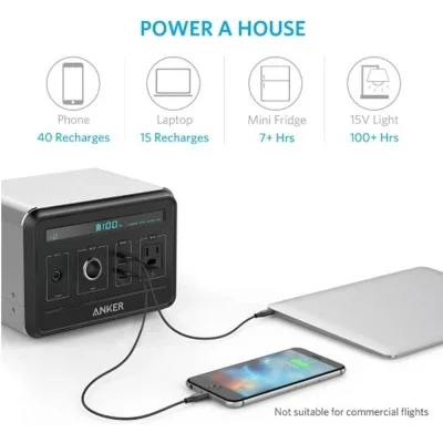 Anker 434Wh Multifunctional Power Bank with 4 USB Ports for Fast Charging - Black/Gray